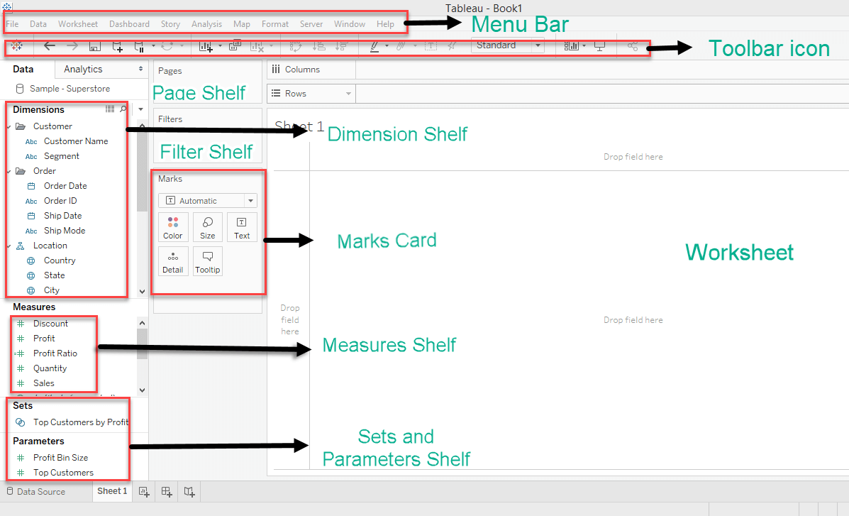 Different Sections in Tableau 