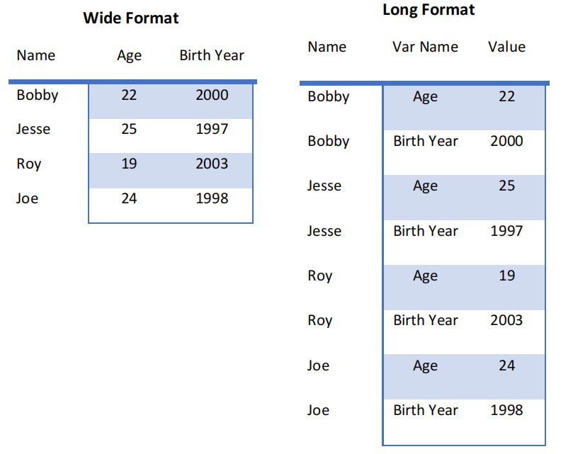 long format and wide format data