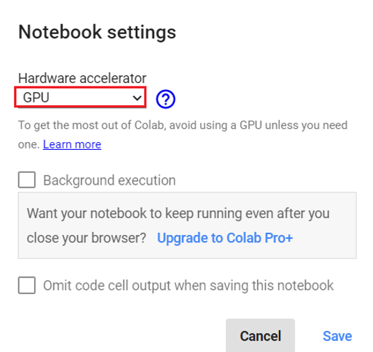 notebook settings Custom Object Detection