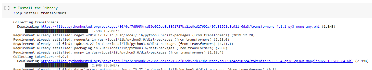 Install the transformers library