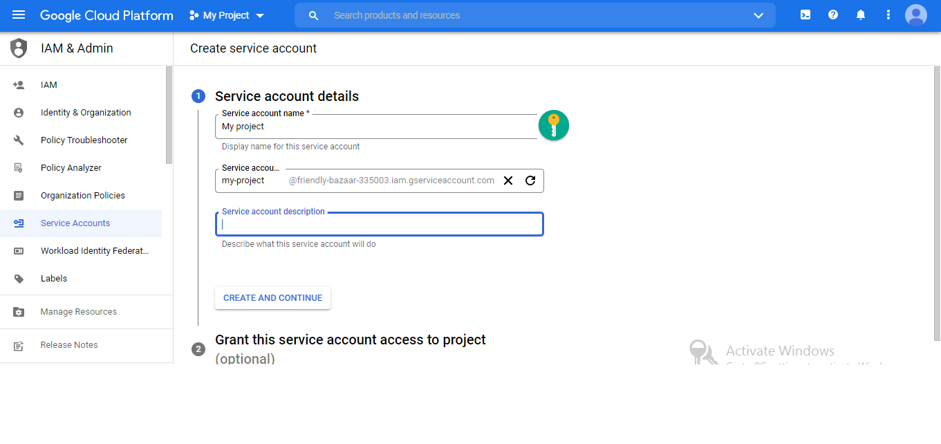 Google Cloud platform With A . JSON Service Account Key