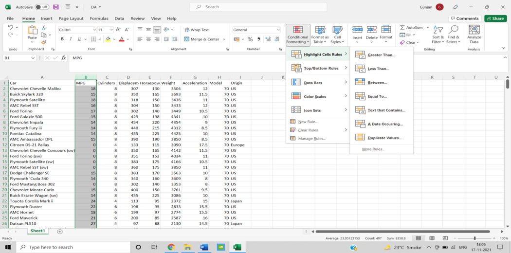 excel for data analysis
