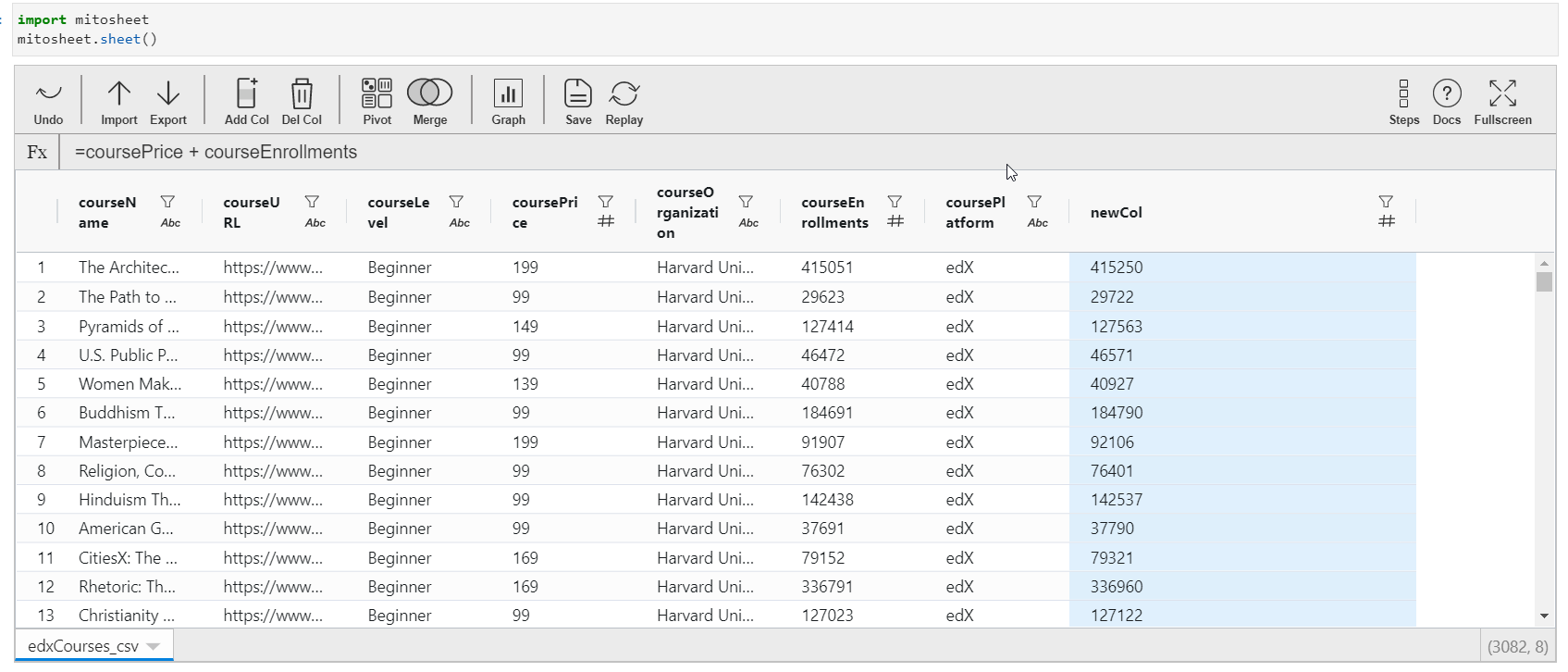 delete columns mito