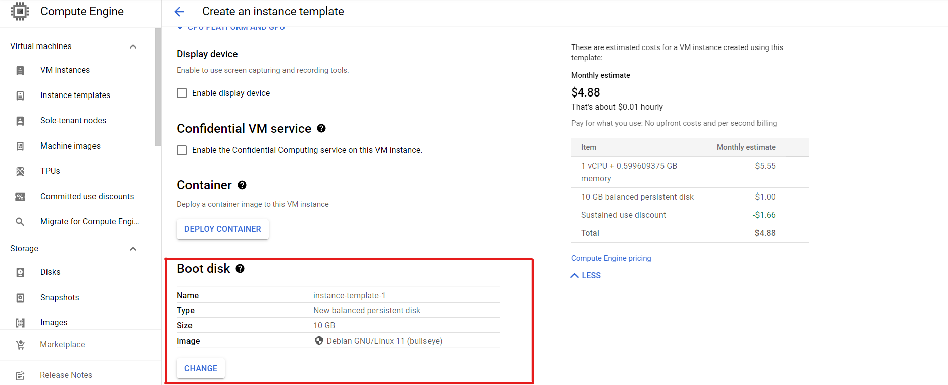 Disk Size of Google Cloud