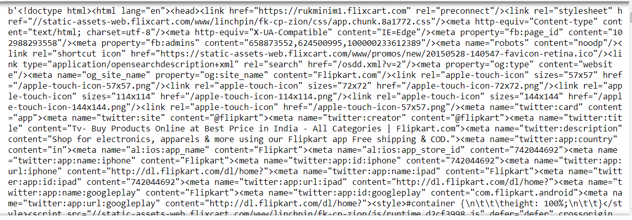 HTML content of the Flipkart Page