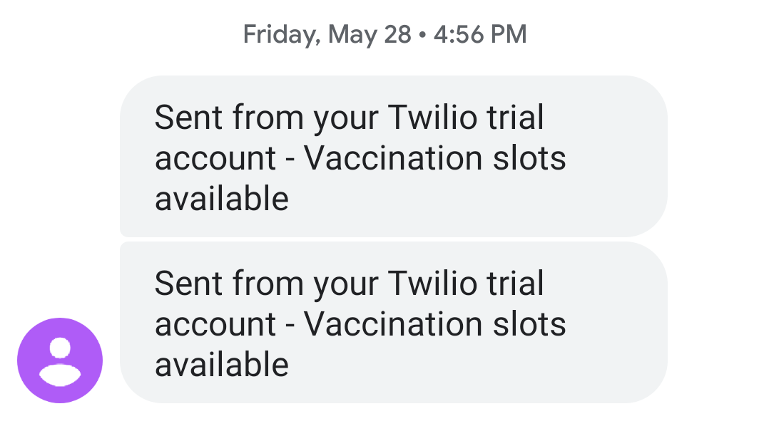 Notification service vaccination slots sample