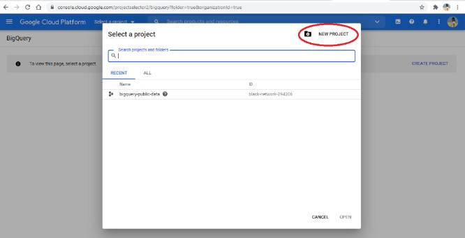 data studio bigquery - new project