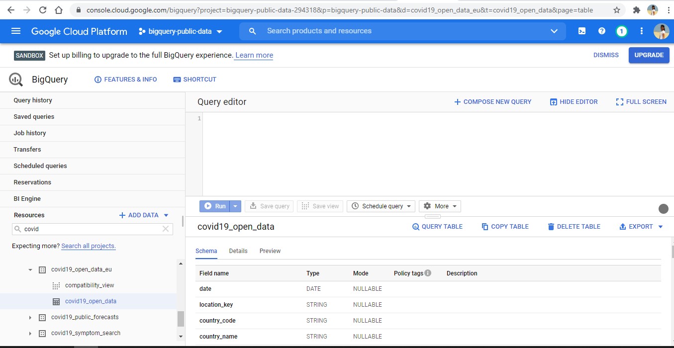 BigQuery covid 