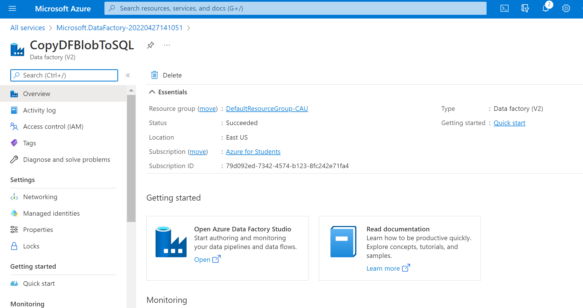 From Blob Storage to SQL Database Using Azure Data Factory