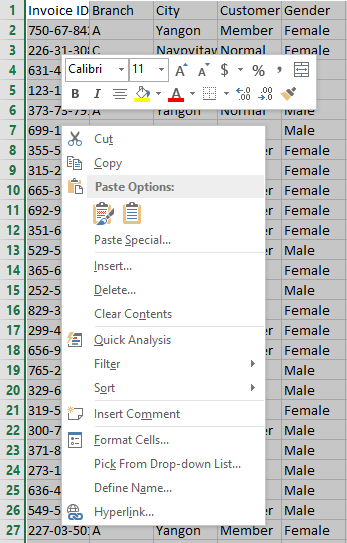 Quick Analysis Excel