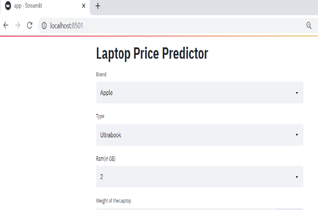 laptop priceprediction in streamlit