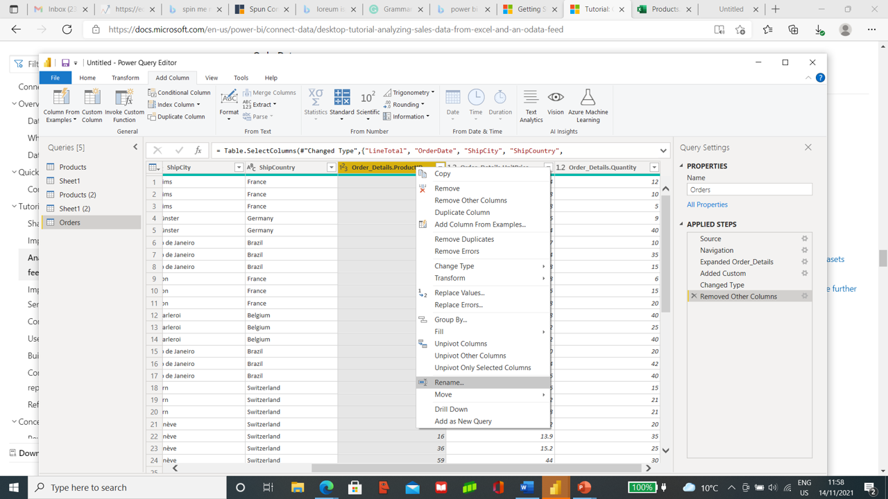 order details in power bi