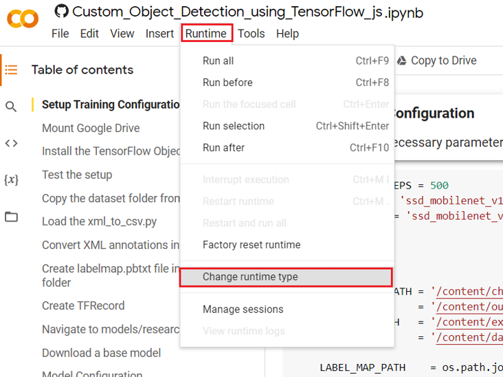 Custom Object Detection - configure google colab