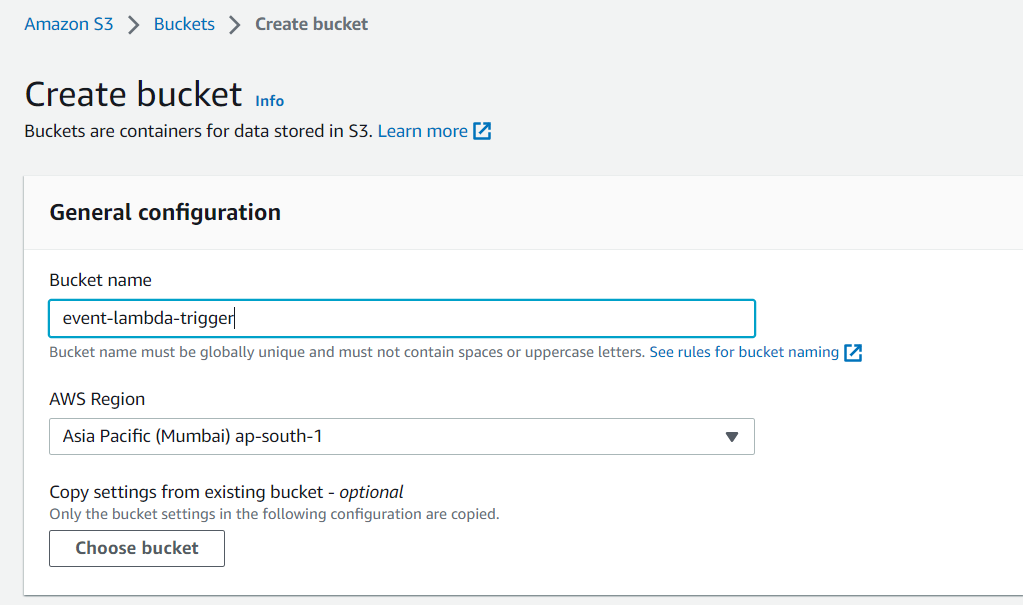 Create bucket in Amazon S3