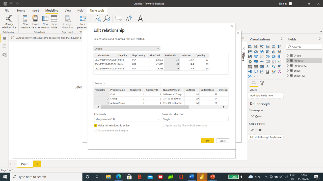 orders and products in power bi