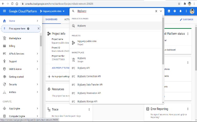 data studio bigquery search