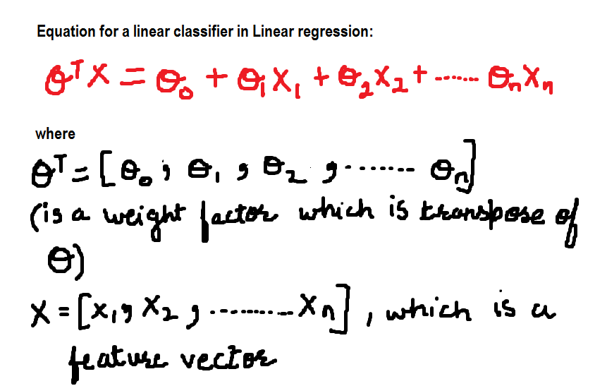 Equation for a linear classifier in logistic regression