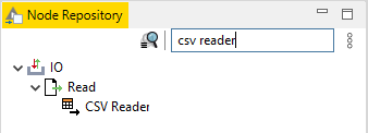 KNIME - Searching the CSV Reader node via Node Repository