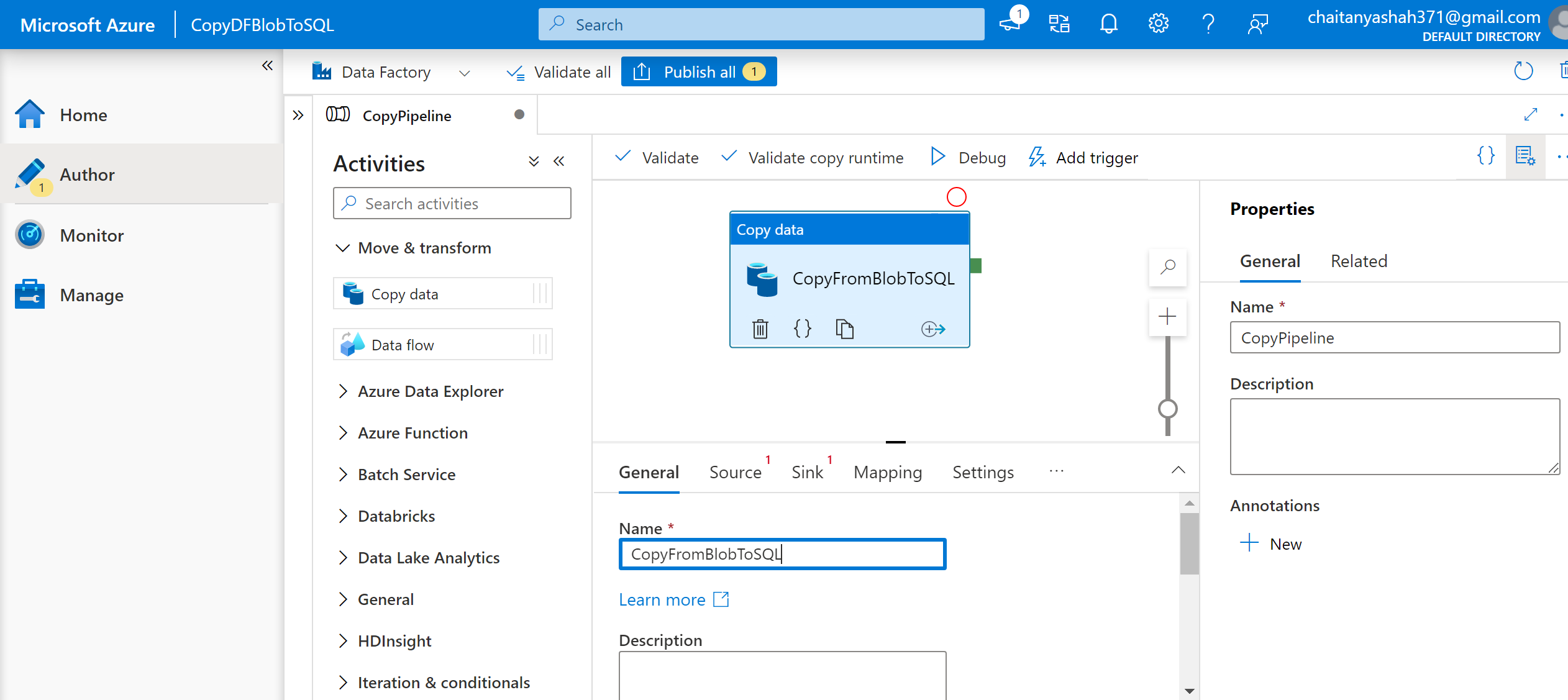 From Blob Storage to SQL Database Using Azure Data Factory image.