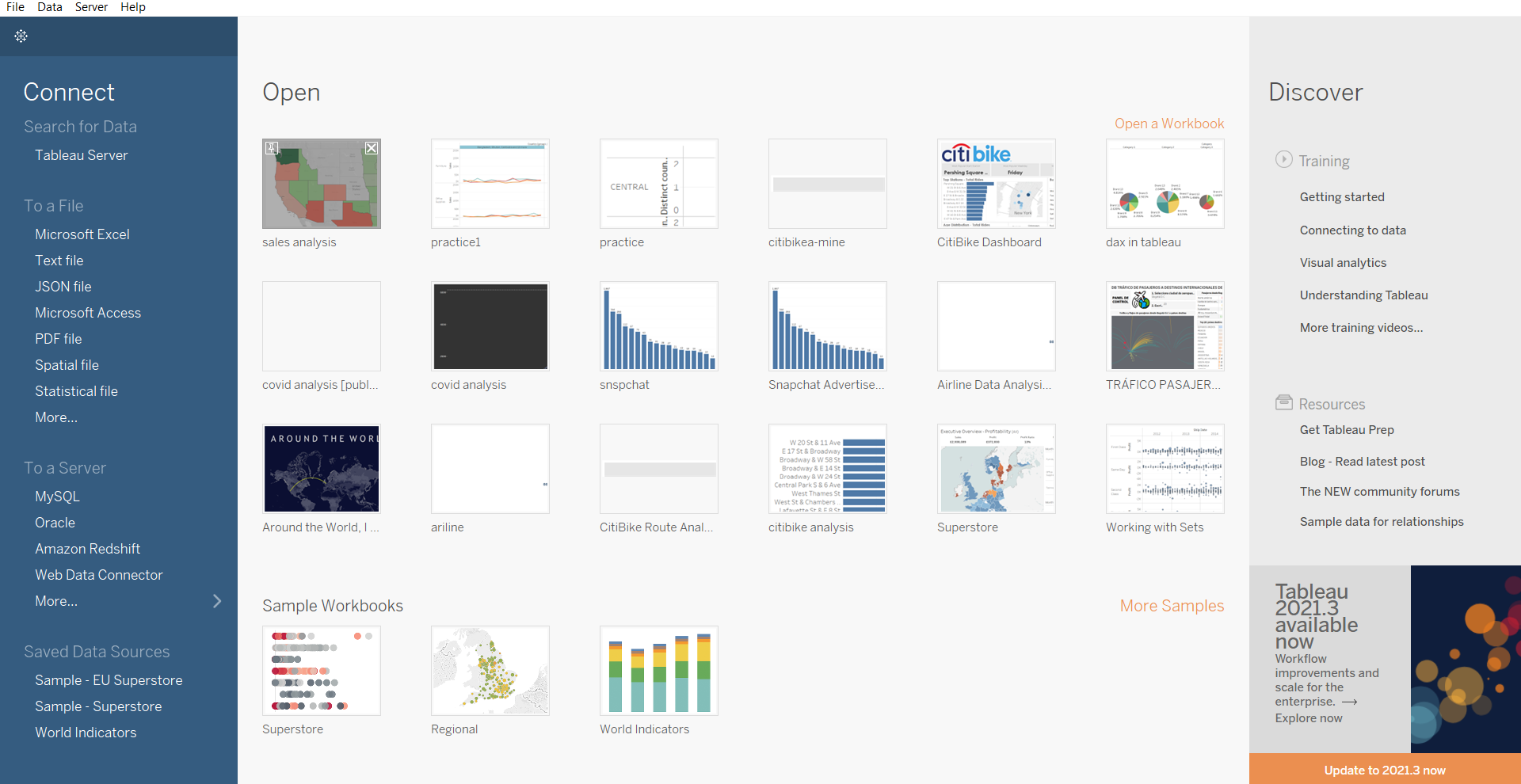 Homescreen of Tableau | Data Visualization using Tableau