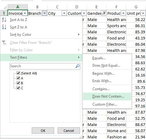 fitering excel