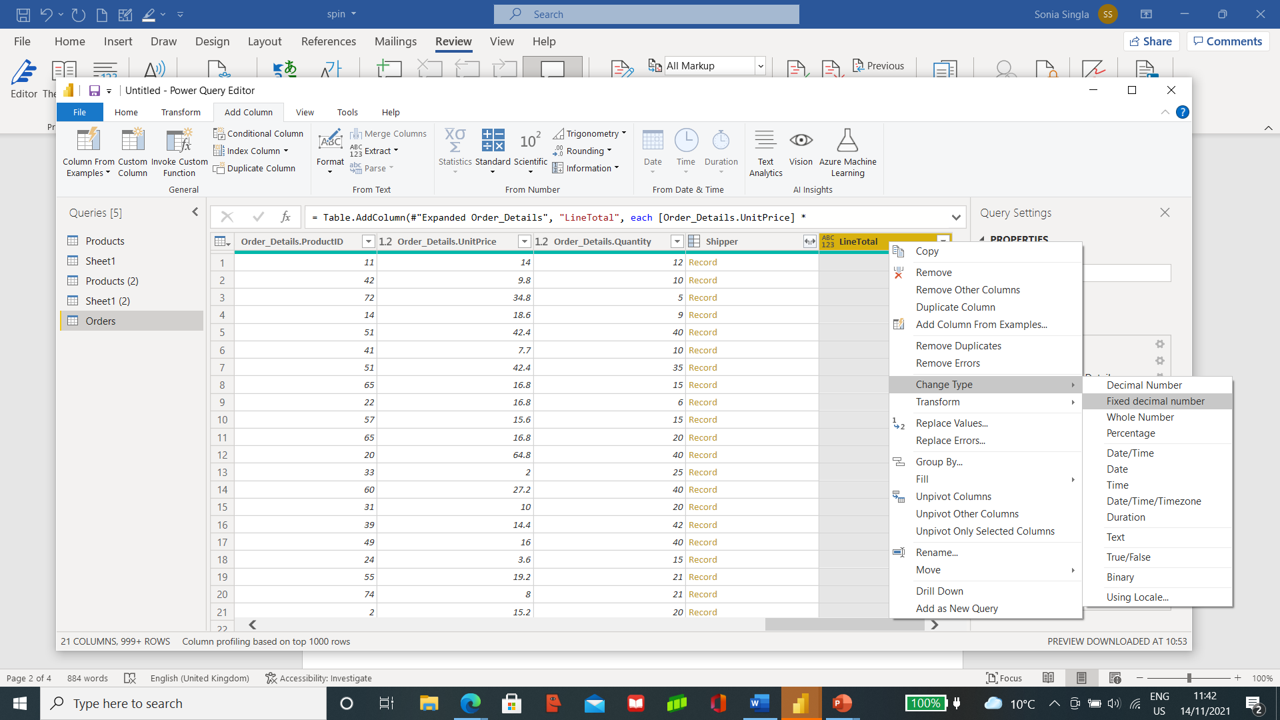 line column total